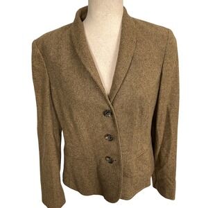 Lauren Ralph Lauren Blazer Womens 10 Brown Tan Herringbone Wool Classic Preppy